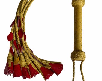 Stock clearance price  Red Rose Yellow Leather 6 Tails Flogger 100% RealCowhide Leather