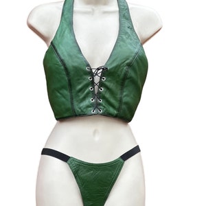 Real Cowhide Leather Bikini Adjustable Bra Underwear Set Size:34-36