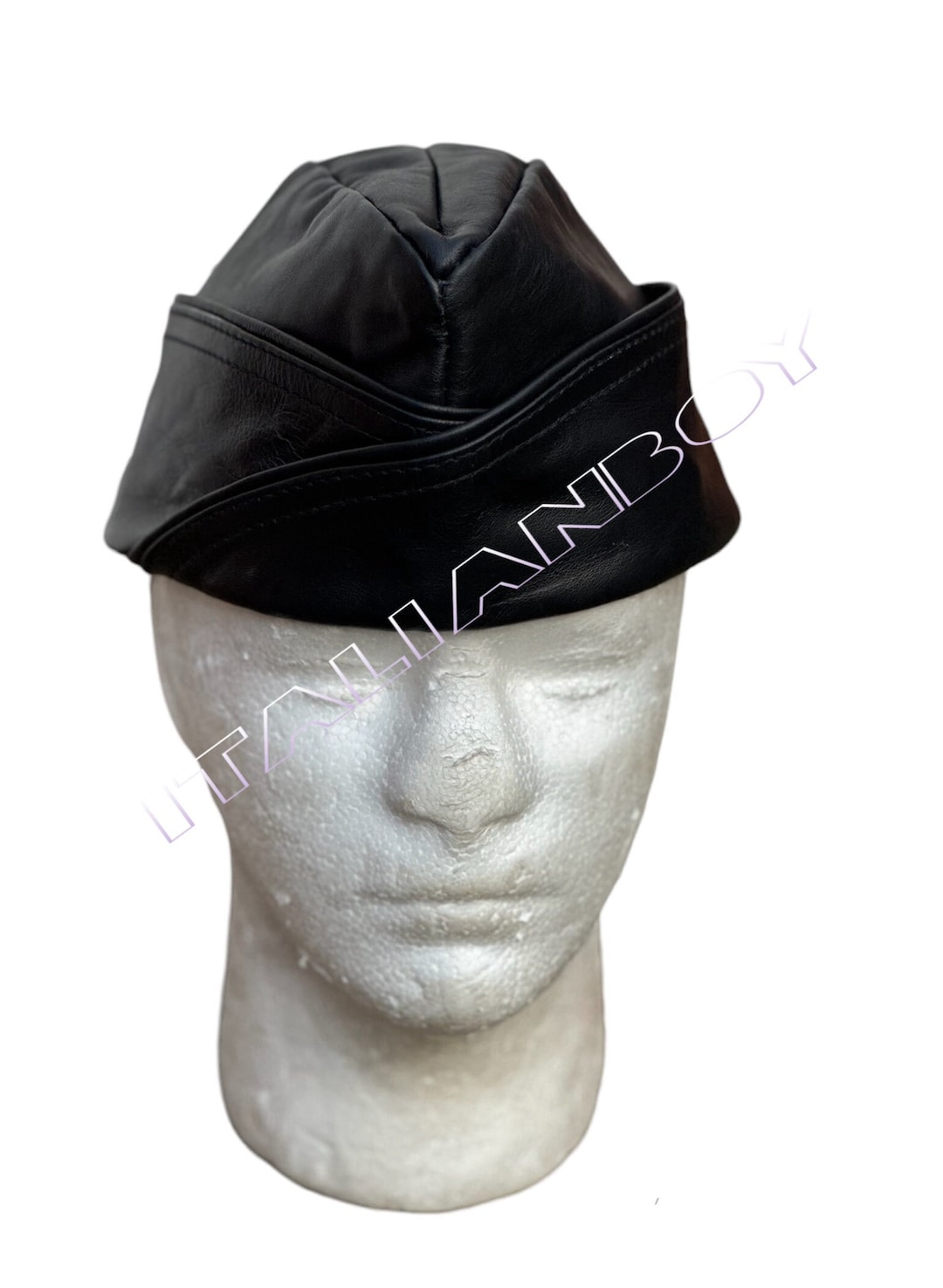 Real Leather MILITARY Triangle Cap Black Leather Army Hat Gay