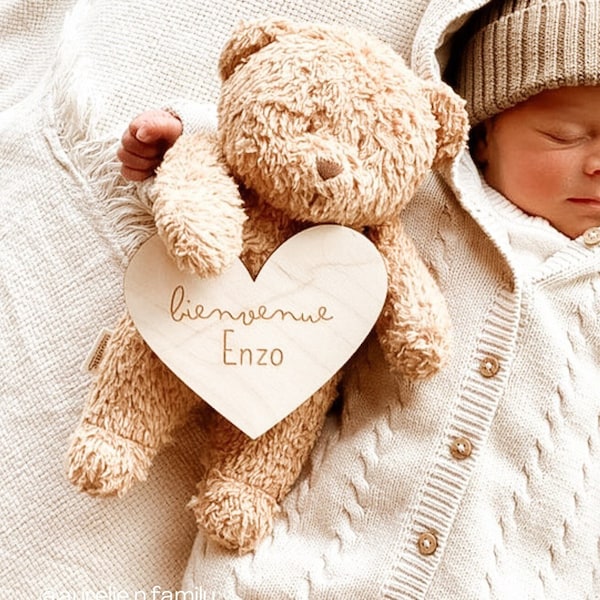 Carte bienvenue prénom bois personnalisée, carte étape naissance bébé, carte étape prénom bois, carte étape bois bébé