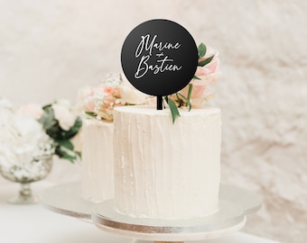 Cake topper rond personnalisé mariage plexi décoration gâteau, déco gâteau, cake topper mariage, cake topper mariés, 13cm diamètre