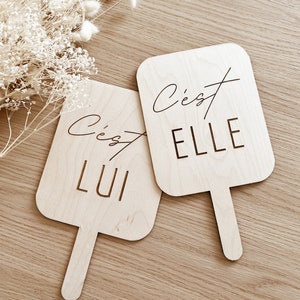 Jeu des Mariés Lui/Elle en bois, pancarte en bois jeu mariage, décoration mariage, activité mariage, jeu en bois 2 pancartes Elle/Lui