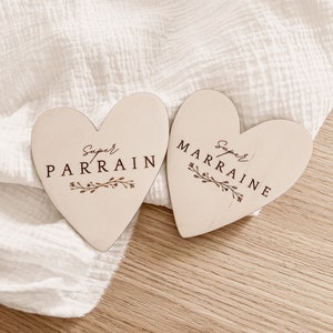 Magnets bois super parrain/marraine, cadeau parrain, cadeau marraine, baptême, annonce grossesse, annonce parrain, annonce marraine image 1