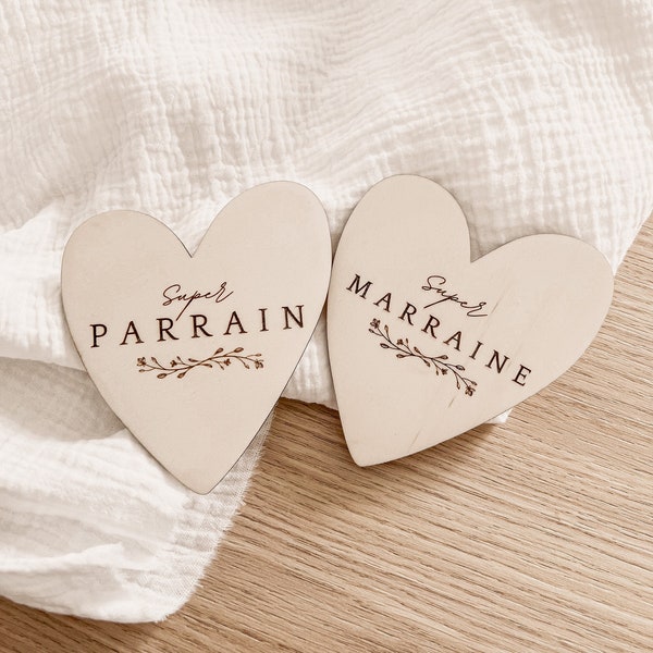 Magnets bois super parrain/marraine, cadeau parrain, cadeau marraine, baptême, annonce grossesse, annonce parrain, annonce marraine