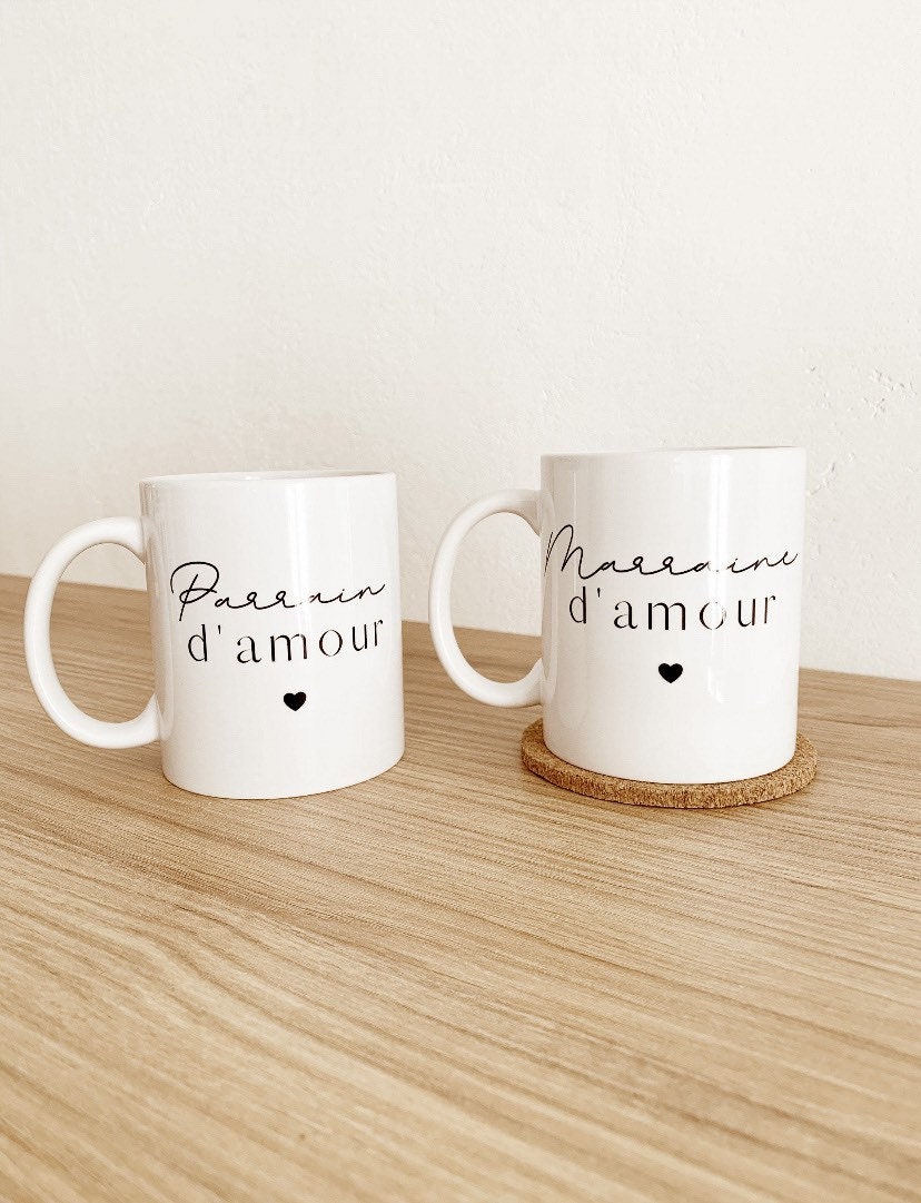 Mug Blanc en Céramique 330Ml Parrain d'amour/Marraine d'amour, Tasse Cadeau, Annonce Grossesse, Cade