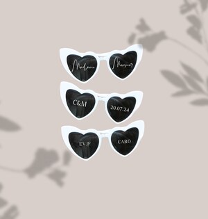 Lunettes De Soleil « Love » + Chaîne – Rose, Verres Colorés, Perles – Pour Fête, Déguisement, Accessoire Photo
