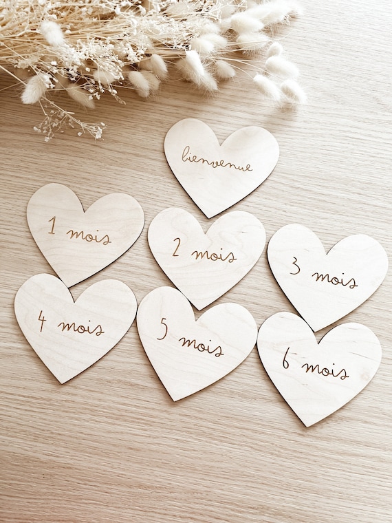 Cartes étapes bébé bois en forme de coeur, cartes étapes bébé, carte étapes  en bois, carte bienvenue bébé, cadeau de naissance -  France