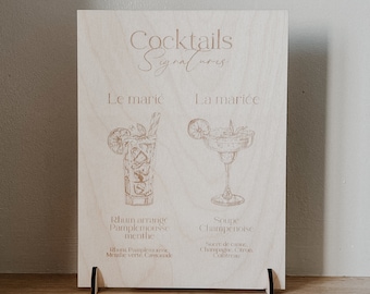 Panneau Signature Cocktail en Bois Personnalisé