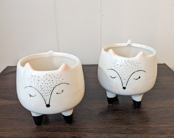 2 Succulent Pots Ceramic Flowerpot Cartoon Animal Pattern Succulent Pot Plant Pot Vase Office Desktop Decor Home Garden Decor