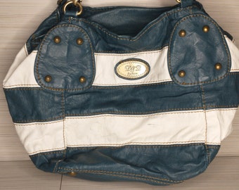 blue and white purse