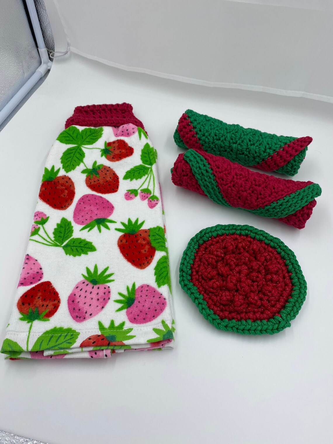 Strawberry Hanging Kitchen Towel With Matching Dish Cloths and Etsy