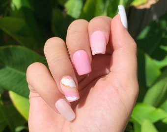 Pink & White Marble Custom Press On Nails