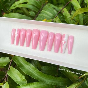 Split Love Pink & White Heart Custom Press On Nails image 2