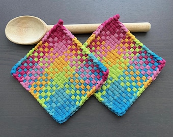 Aurora — Set di 2 presine tessute a mano — Regalo per occasioni speciali — Decorazione per la cucina — Guanti da forno, sottopentola e presine in cotone spesso