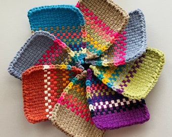 You Pick Set of 2 Potholders - Colorful Woven Cotton Loom Oven Mitt Trivet Hot Pads - Spring Summer Fall Winter Stripe -  Artisan Gift