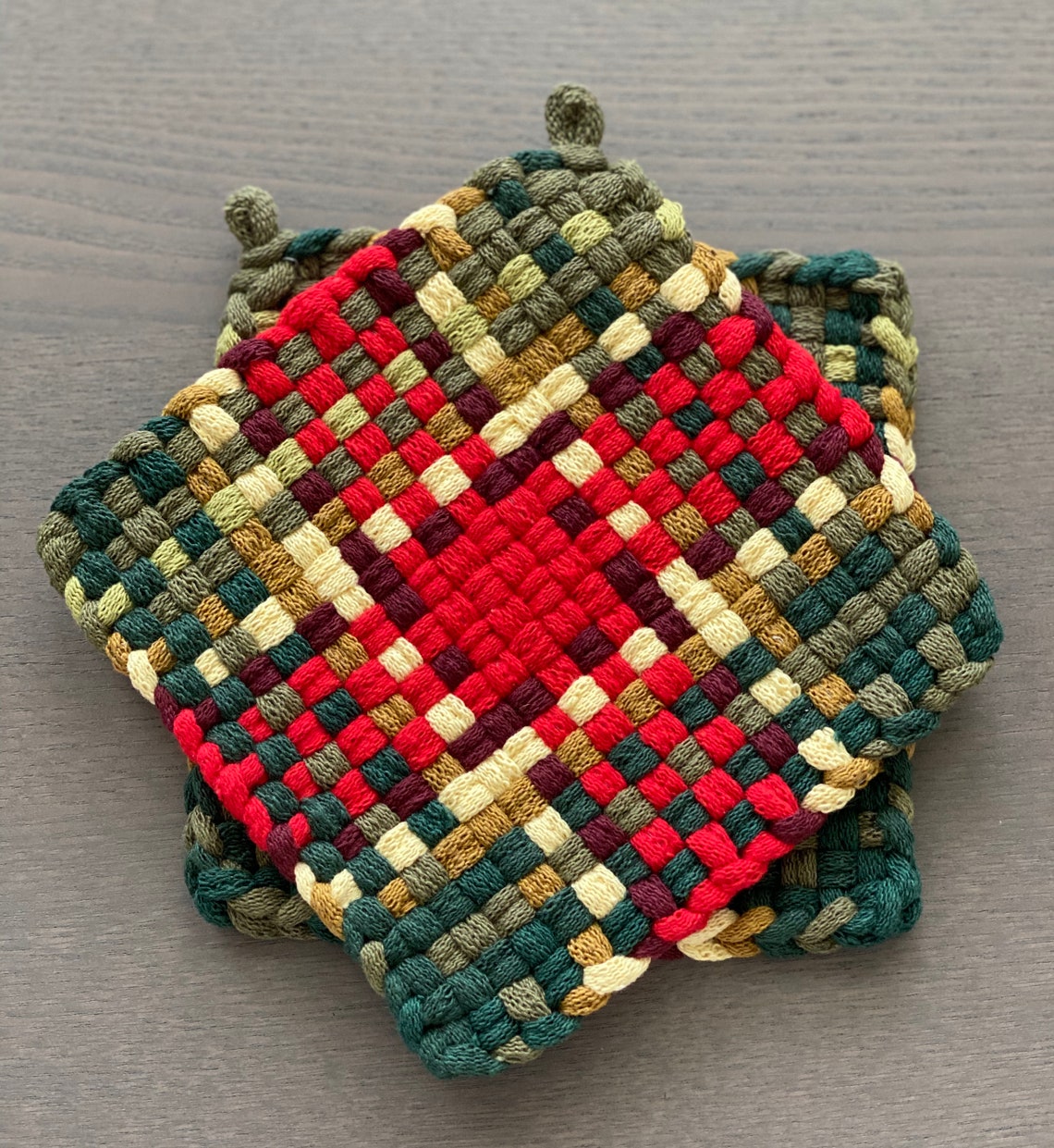 Christmas Holiday Artisan Potholders set of 2 Classic Red & - Etsy