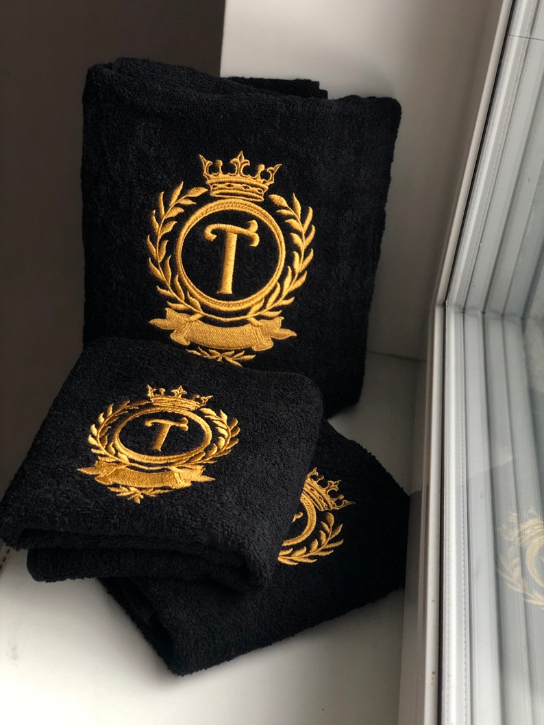 Black monogram bath, hand towels - Perosnalized turkish embroider - housewarming gift ideas 