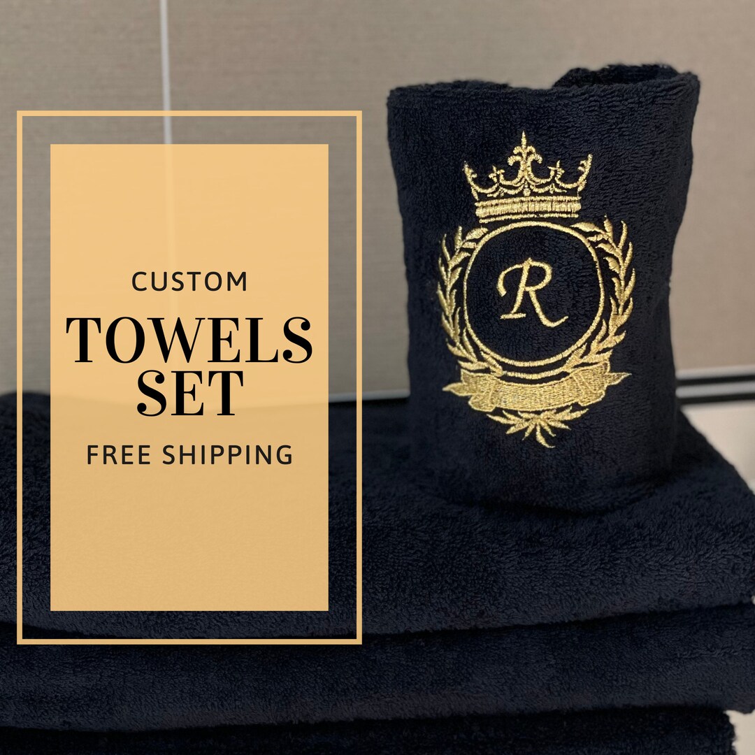 Custom Bath Towel Set Luxury Monogrammed Gold Personalized Embroidery