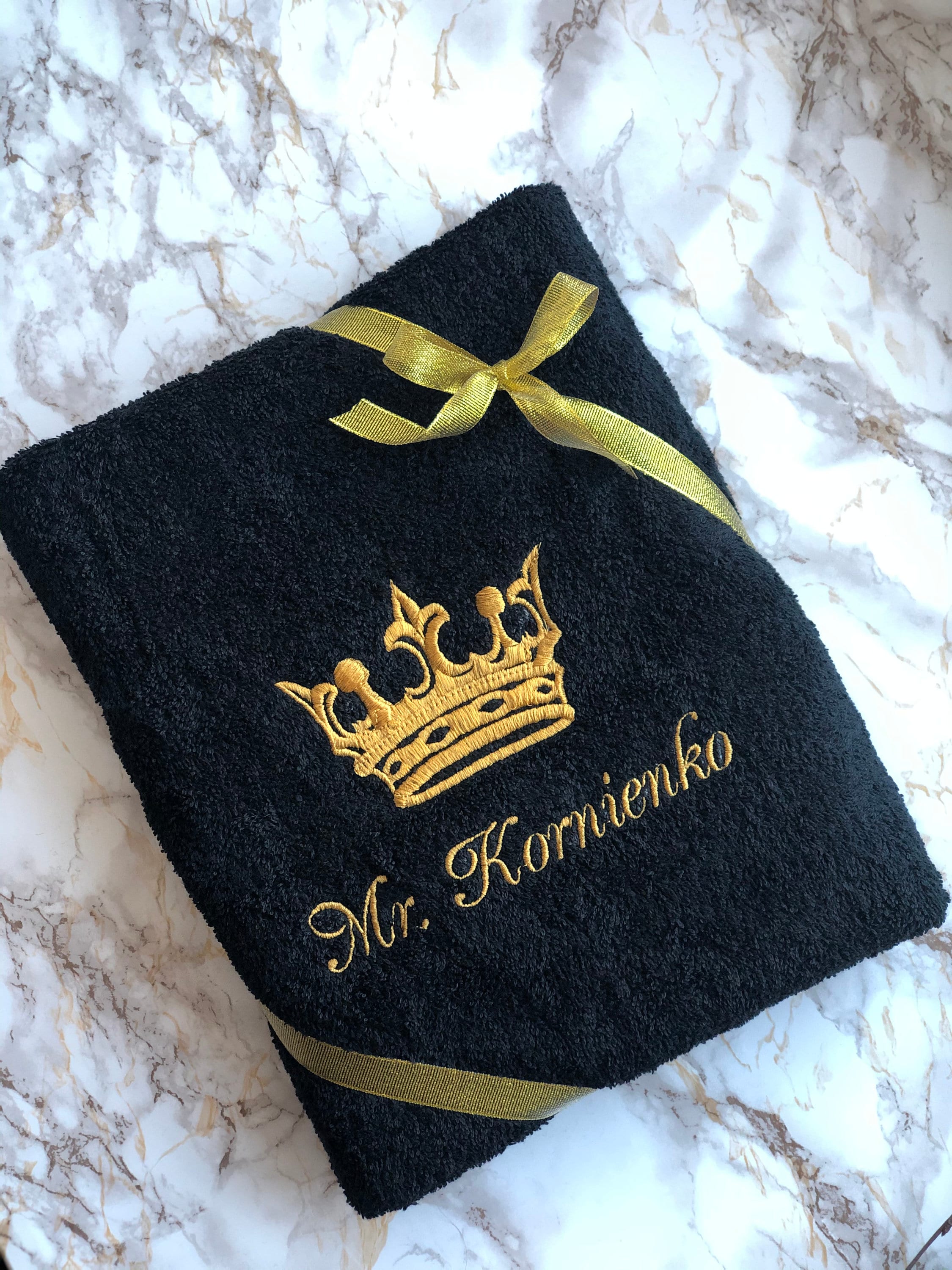 Black Bathroom Towel Set, Gold Antique Crown Custom Embroidery, Monogram Hand  Towels, Personalise, Personalize 