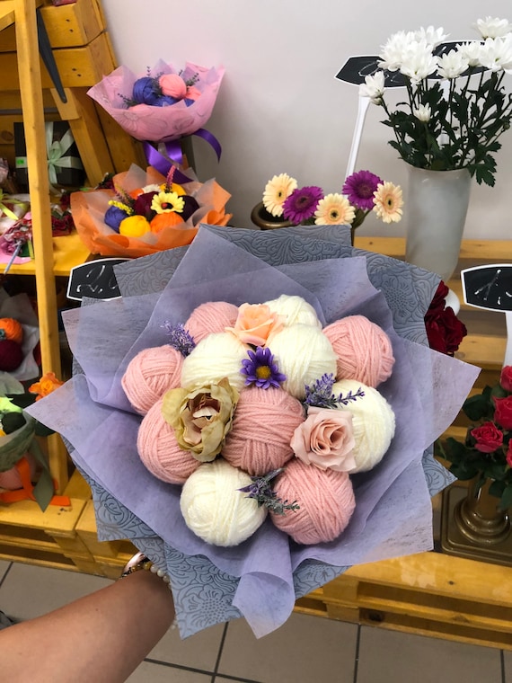 Yarn Bouquet Light Pink Bunch of Yarn Ball of Thread Unusual Gift Extraordinary Bouquet Etsy