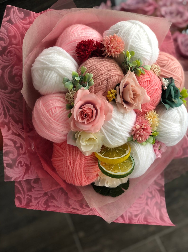 Yarn bouquet PINK ball of thread miss you gift sorry Etsy