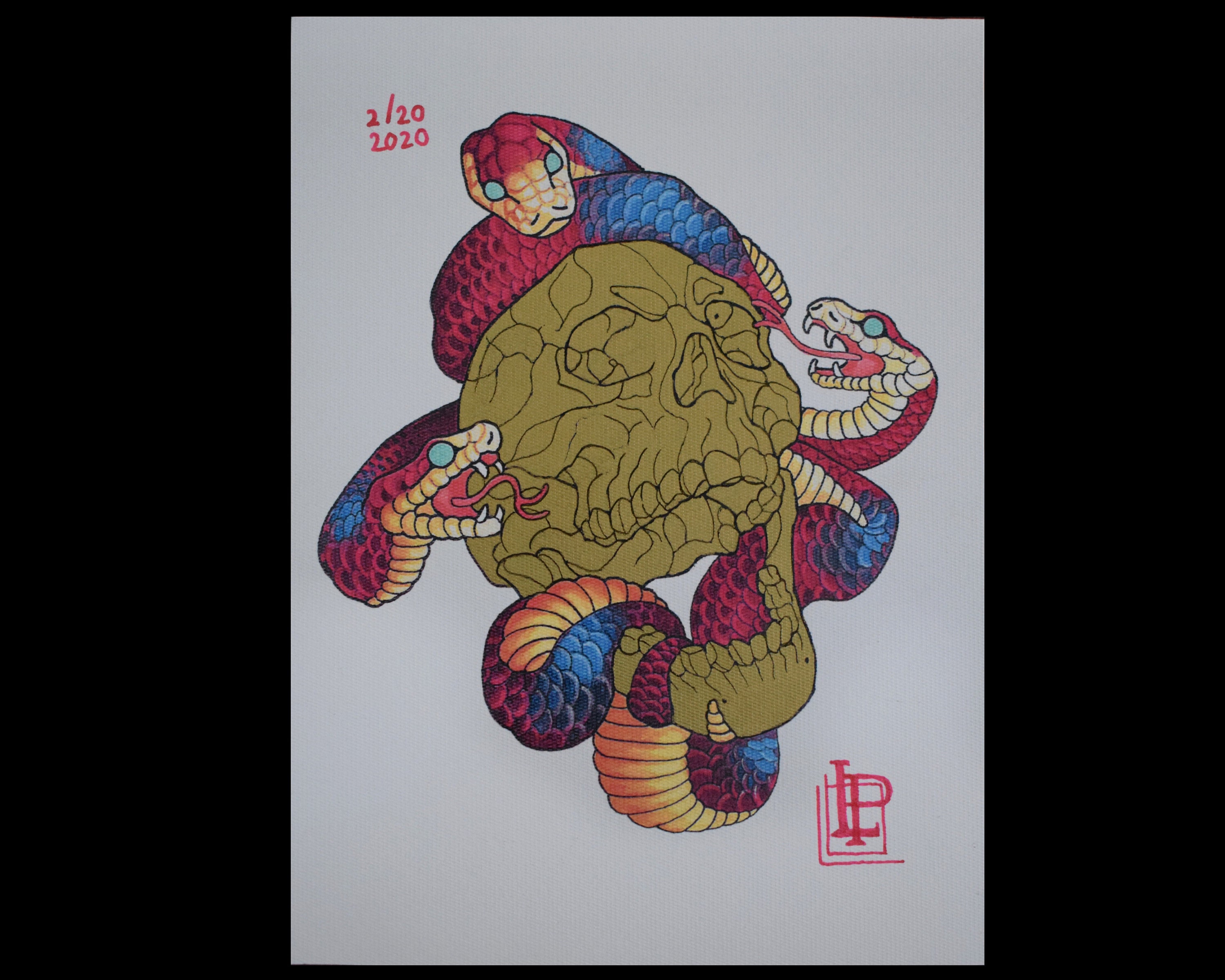 Snake Skull Original LIMITED Art Print - Hand Embellished With Gold ...