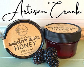 Blackberry Infused Raw Honey  - All-Natural, Unfiltered, Small Batch Flavored Honey with Blackberry, Infused Honey