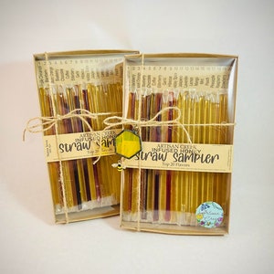 Honey Straws 20 Sampler Gift Box - Infused Raw Honey Sticks 20 Flavors All-Natural Raw Flavored Honey, Gift Set, Honeycomb Suncatcher