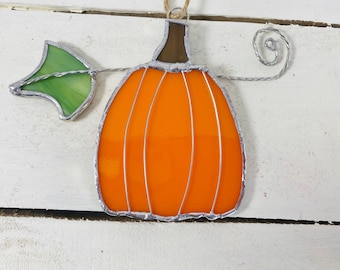 Beautiful Glass Pumpkin Ornament - Stained Glass Suncatcher, Thanksgiving, Halloween Decoration, Autumn Fall  Art Glass, Home Decor