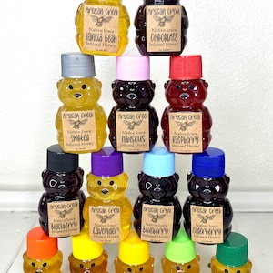 Mini 2oz Honey Bear-22 Flavors to Choose From, Tiny Honey Bear Gift, Naturally Infused Honey, Party Favors, Wedding Favors, Stocking Stuffer image 2