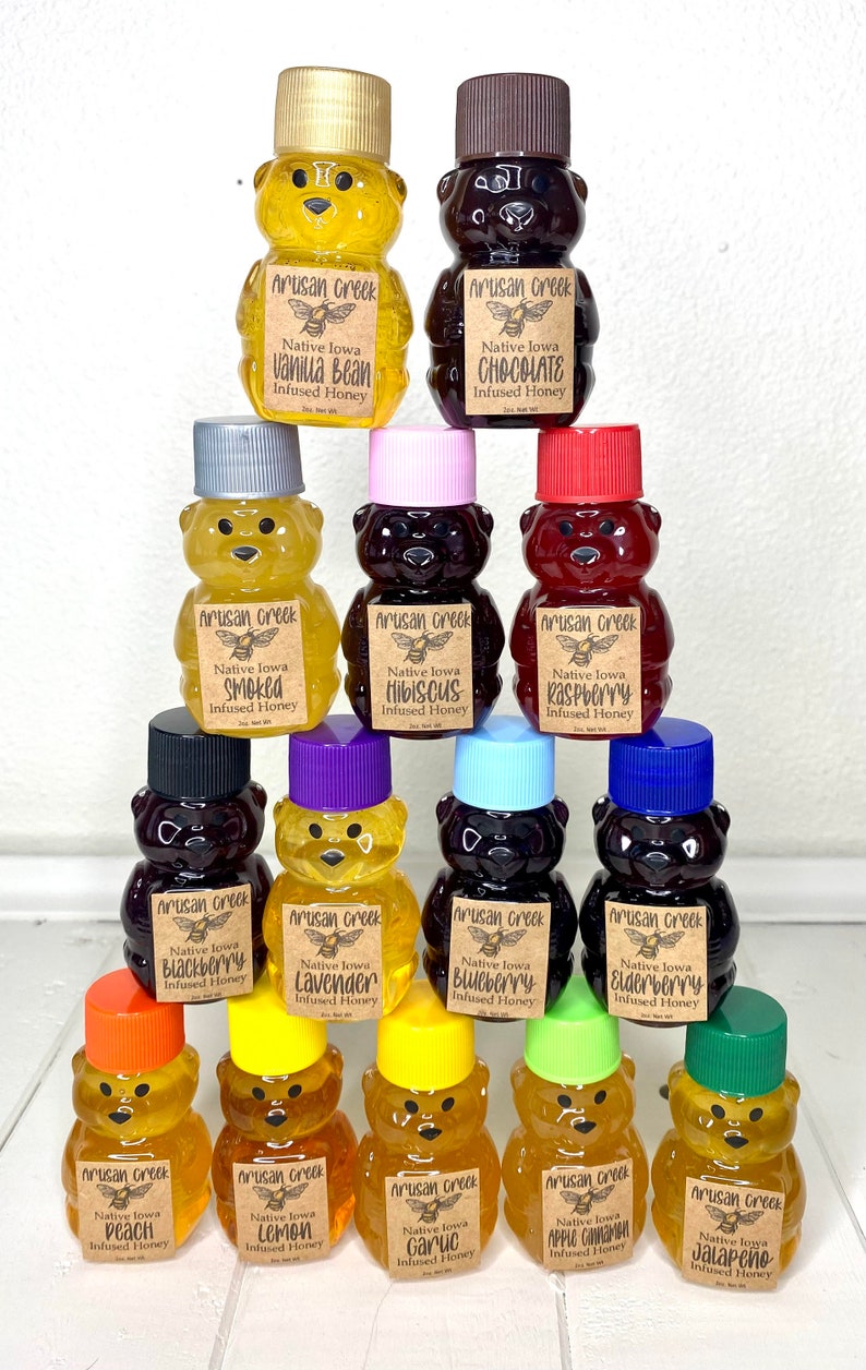 Mini 2oz Honey Bear-22 Flavors to Choose From, Tiny Honey Bear Gift, Naturally Infused Honey, Party Favors, Wedding Favors, Stocking Stuffer image 2