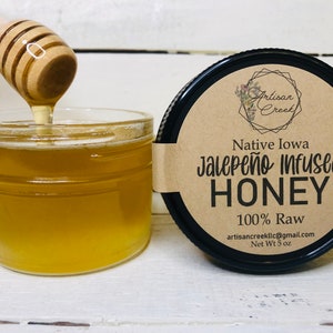 Jalapeño Infused Honey Jar All Natural, Raw, Unfiltered, Small Batch Flavored Honey from Artisan Creek Apiary image 2