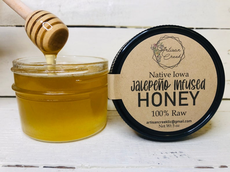 Jalapeño Infused Honey Jar All Natural, Raw, Unfiltered, Small Batch Flavored Honey from Artisan Creek Apiary image 2