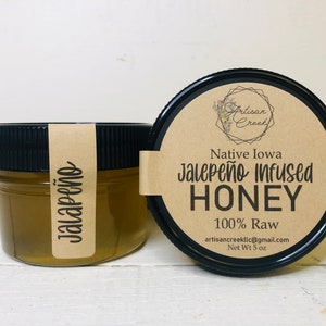 Jalapeño Infused Honey Jar All Natural, Raw, Unfiltered, Small Batch Flavored Honey from Artisan Creek Apiary image 5