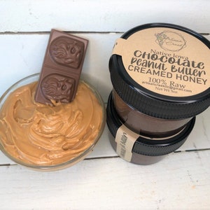 CHOCOLATE PEANUT BUTTER Creamed Honey - All Natural, Raw, Unfiltered, Small Batch Flavored Honey