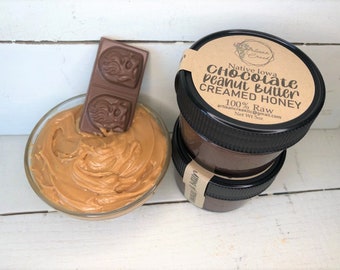 CHOCOLATE PEANUT BUTTER Creamed Honey - All Natural, Raw, Unfiltered, Small Batch Flavored Honey