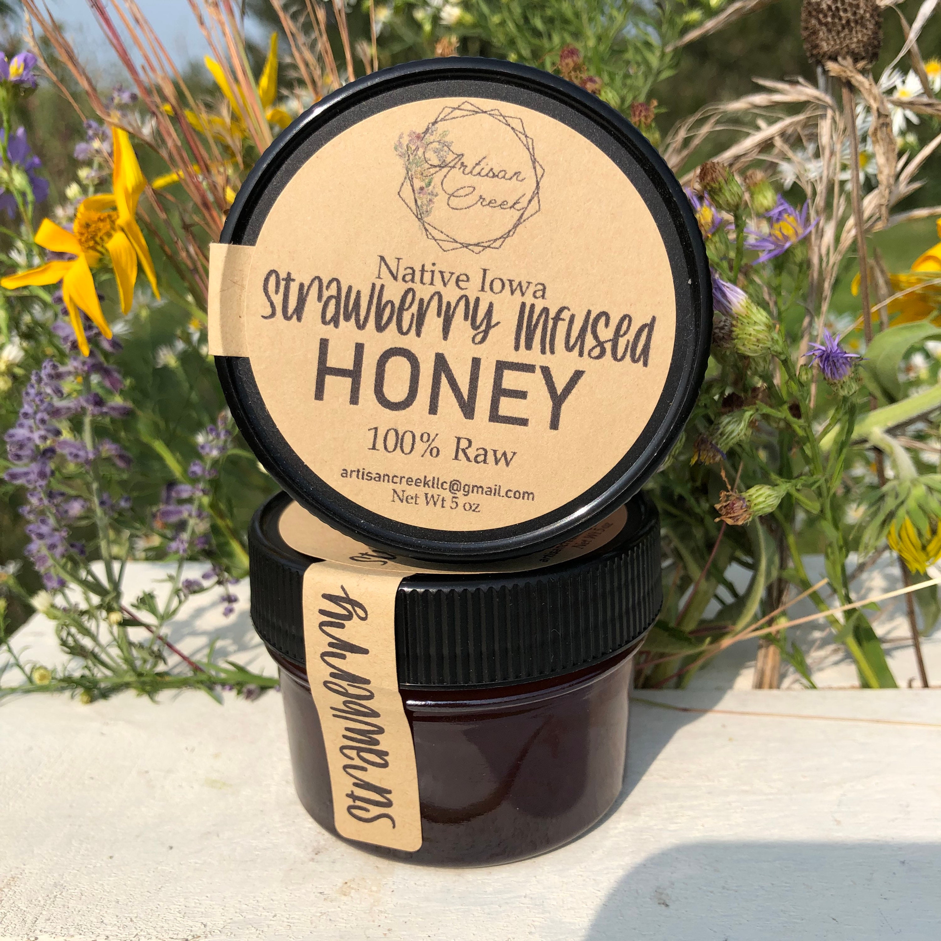 Strawberry Infused Honey - All Natural, Raw, Unfiltered, Small Batch Flavored Honey