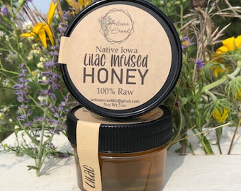 Lilac Flower Infused Raw Honey  - All-Natural, Unfiltered, Small Batch Flavored Honey with Lilac Flowers, Infused Honey