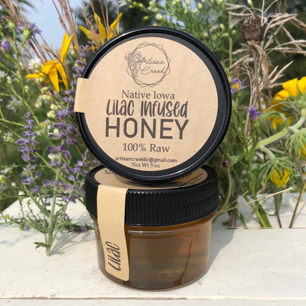 Lilac Flower Infused Raw Honey  - All-Natural, Unfiltered, Small Batch Flavored Honey with Lilac Flowers, Infused Honey