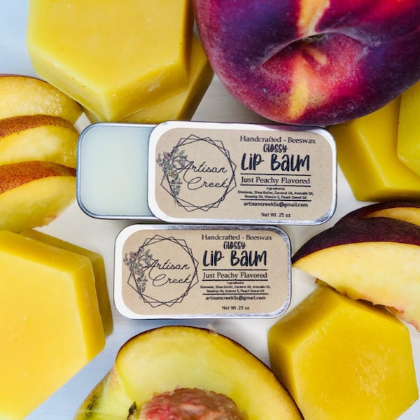 JUST PEACHY Beeswax Lip Balm Slide Tin - Natural Lip Balm Tin, Peach Flavored Lip Balm, Natural Lip Gloss