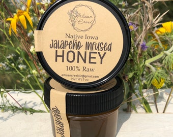Jalapeño Infused Honey Jar  - All Natural, Raw, Unfiltered, Small Batch Flavored Honey from Artisan Creek Apiary
