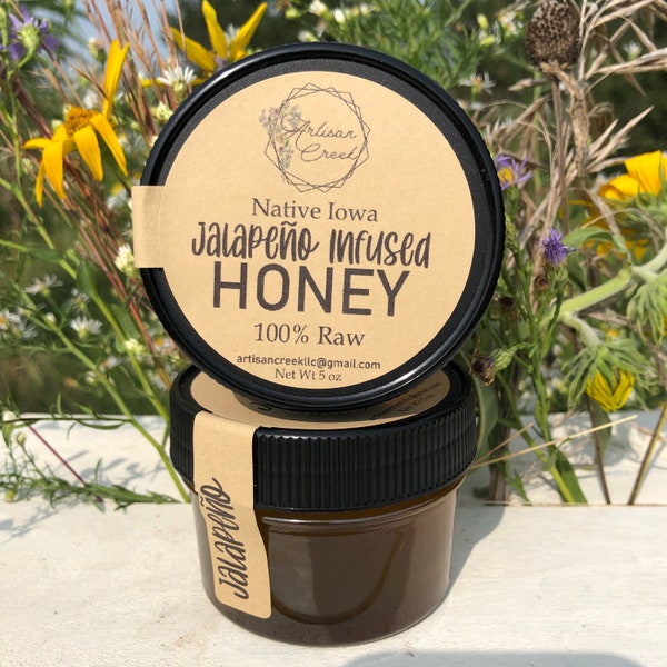 Jalapeño Infused Honey Jar  - All Natural, Raw, Unfiltered, Small Batch Flavored Honey from Artisan Creek Apiary