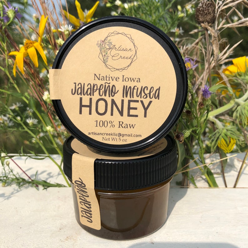 Jalapeño Infused Honey Jar All Natural, Raw, Unfiltered, Small Batch Flavored Honey from Artisan Creek Apiary image 1
