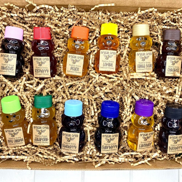 Mini osito de miel de 56 g (22 sabores a elegir), regalo de osito de miel pequeño, miel infusionada naturalmente, ideal como recuerdo de fiesta o de boda, para rellenar medias navideñas.
