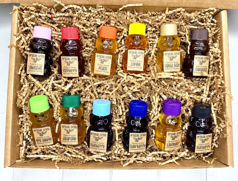 Mini 2oz Honey Bear-22 Flavors to Choose From, Tiny Honey Bear Gift, Naturally Infused Honey, Party Favors, Wedding Favors, Stocking Stuffer image 1
