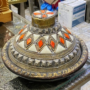 beautiful Moroccan ceramic tagine serving, art handmade and painted dish. Decorated tagine, handmade Moroccan tagine but nor for cooking