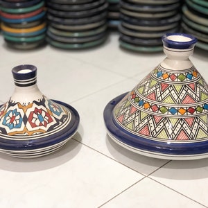 Unique Hand Painted Large Tagine Pot | Food Safe | Colorful and White | Clay Ceramic Glazed Moroccan Berber Traditional Cookware Tableware