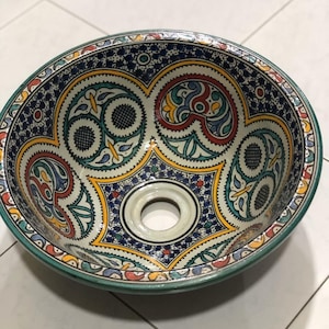 Moroccan Sink Washbasin Ceramic Handmade Hand Painted Moroccan Round Washbasin Sink Wash Basin Ceramic Handmade Hand Painted 35 cm Pottery