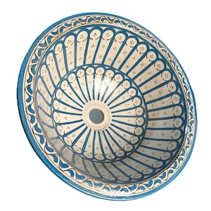 Moroccan Round Washbasin, Ceramic Handmad Paint Sink, Hand Painted Pottery Sink, Moroccan Ceramic Washbasin, Marokkanische Waschbecken