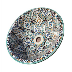 Moroccan Sink Washbasin Ceramic Handmade Hand Painted Moroccan Round Washbasin Sink Wash Basin Ceramic Handmade Hand Painted 35 cm Pottery